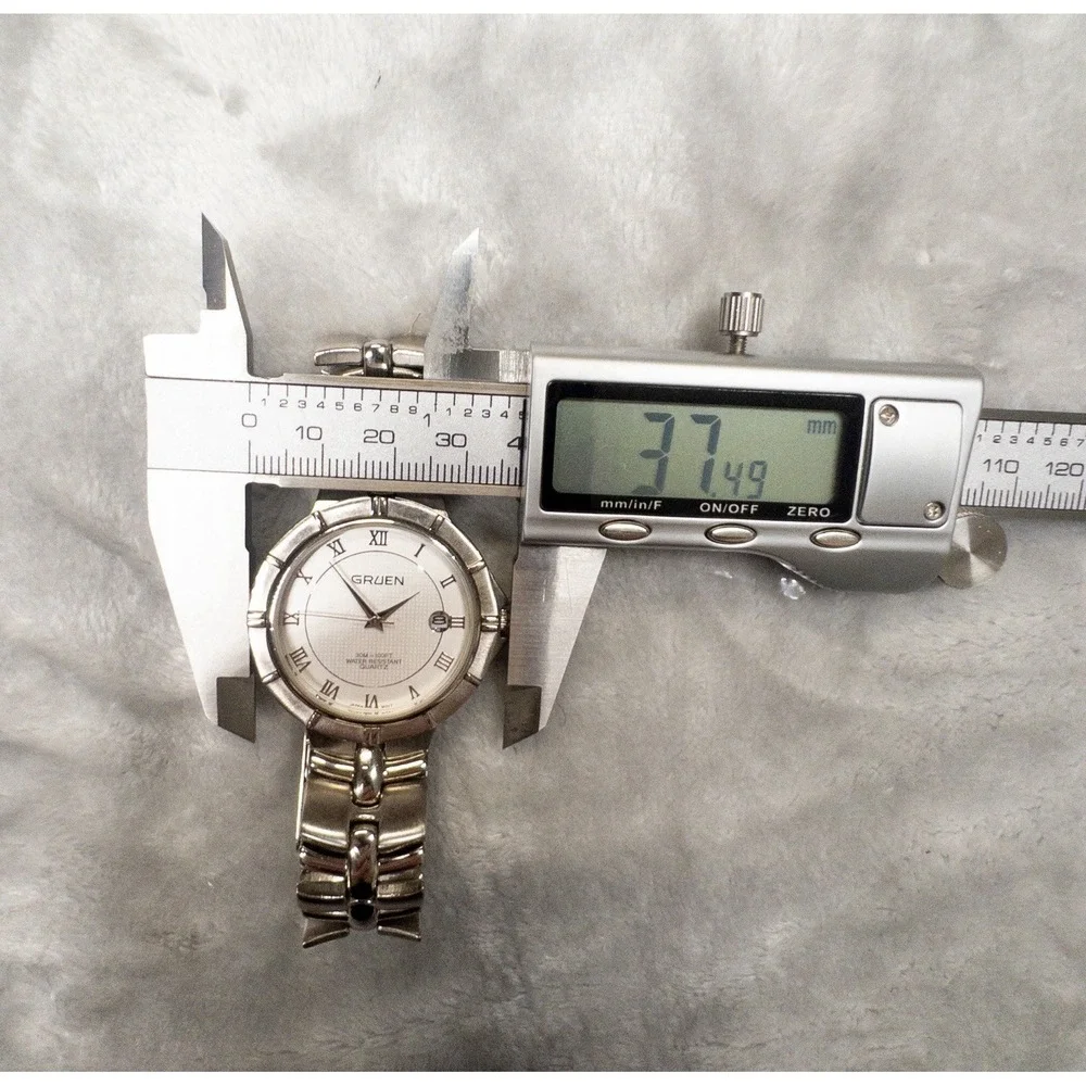 Gruen Silver Tone Unisex 37mm Watch Date Function New Battery Cleaned Polished